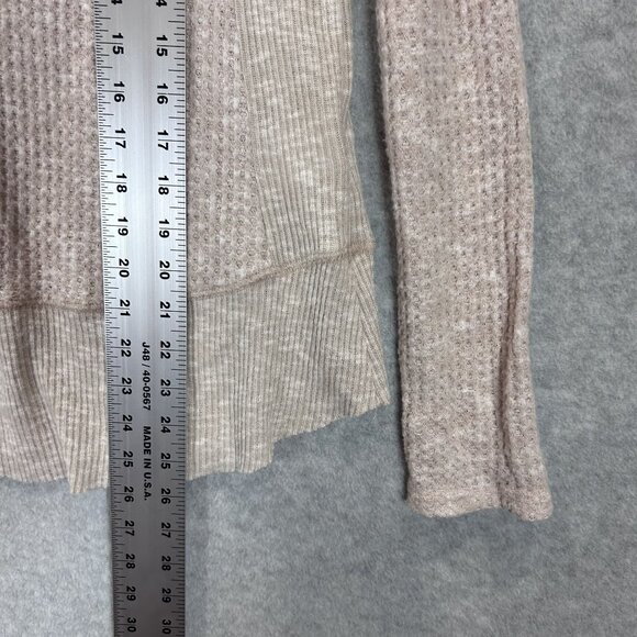 Eri + Ali Anthropologie Womens Small Beige Top Waffle Knit Long Sleeve Thermal - Picture 5 of 12
